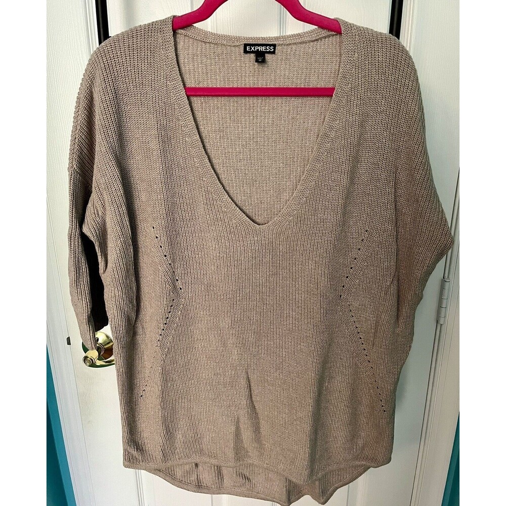 Express Sweater Womens V Neck Beige Size M Lightly Worn